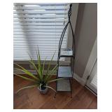 3 Tier Metal & Stone Tile Shelf, Faux Plant