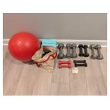 Assorted Dumbbells, Weights, Yoga Blocks, Ball