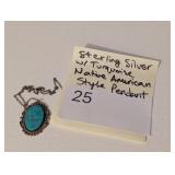 Sterling Silver W/ Turquoise Pendant