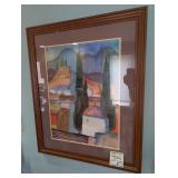 Signed Framed Villa Watercolor Painting