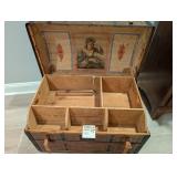 Antique Steamer Trunk, Leather, Original Tray