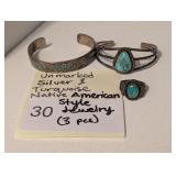 Unmarked Silver & Turquiose Jewelry 3 pcs