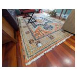 Blue / Orange Ornate Area Rug 6ft x 9ft