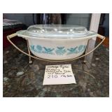 Vintage Pyrex Bluebird Casserole Dish w/ Stand 1.5