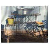Antique Wire Plant Stand/ Shelf w/ Flowerpots