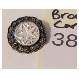 Vtg Silver Star Brooch,Hand Carved Mother of Pearl