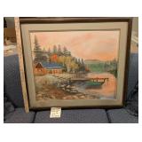 Framed Signed Lake House Painting by H.L. Gilroy