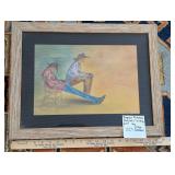 Signed Framed Pastels Cowboy Art by Mike DeFabis