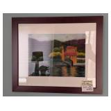 Signed Framed Villa Lake Pastels Painting