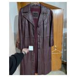 Womens Sz S Burgundy Leather Trench Coat