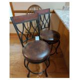 Pair of Metal & Wood Swivel Bar Stools
