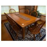 Solid Wood Oak Dining Table w/ Chairs & Leaves
