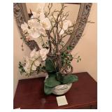 Large faux decorative plant, potted orchid
