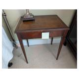Vintage leather top wooden side table (a)