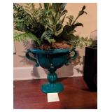Large faux decorative plant in amphora style vase