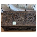 VTG Chinese carved wood chest no contents