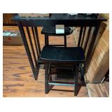 Small black lack table with two stools