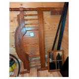 Vintage wooden full bed frame & wall mirror