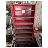 Red metal garage shelf  (no contents)