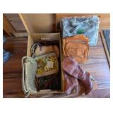 Wms leather boots (est. Sz 8) & Misc purses/ totes