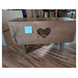 Vintage heart cutout wooden side table/bench