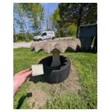 Large concrete bird bath, tire