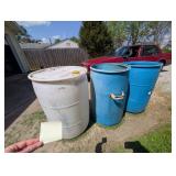 3 plastic barrels