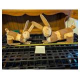 Pair of Rustic Carved Wood Rabbits