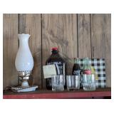 VTG WHT milk glass hobnail electric lamp & misc