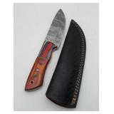 Damascus Steel Fixed Blade Hunting Knife & Sheath