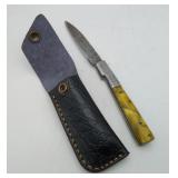 Damascus Steel Folding Pocket Knife & Sheath