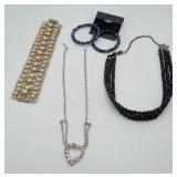 Costume Rhinestone & Onyx Bracelet Necklace Lot