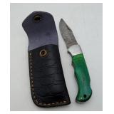 Locking Blade Pocket Knife Damascus Steel & Sheath