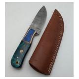 Damascus Steel Fixed Blade Hunting Knife & Sheath