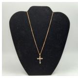 Gold on Sterling Silver Clear Stone Cross Necklace