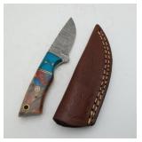 Damascus Steel Boot Knife Fixed Blade & Sheath