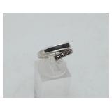 Sterling Silver Bypass Onyx Marcasite ring