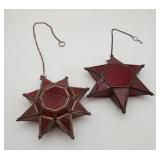 MCM Red Art Glass Star hanging Candle Holder 2 pcs