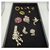 Sarah Cov Brooches Birds Christmas Pins Rhinestone