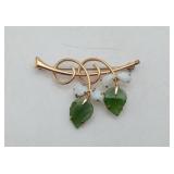 Krementz Jade & Opal Brooch Pin Costume Jewelry