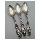 Whiting LILY Sterling Silver Tea Spoons 3pc 95gms