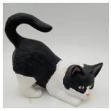 Plaster Ceramic Black White Tabby Cat Figure