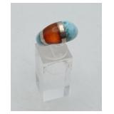 Sterling Silver Coral Larimar Cabochon Ring