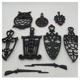 Cast Iron Trivet LOT OWL Coat of Arms