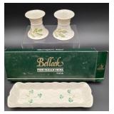 Belleek  Mint Tray Enchanted Holly Candlesticks