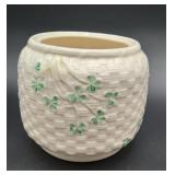 Belleek Shamrock Basket Weave Biscuit Jar NO LID