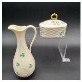 Belleek Shamrock Trinket Box & Pitcher