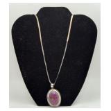 Sterling Silver Oval Purple Turquoise Pendan Chain