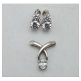 3 Piece Sterling Silver Earring Pendant Large CZ
