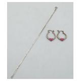 Sterling Silver Anklet & CZ Earrings